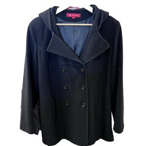 Anne Klein ladies jacket peacoat 100 % wool  hooded fully lined double breasted